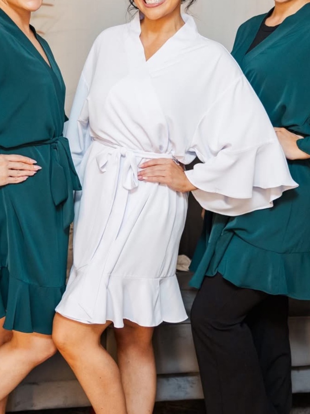 Birdy Grey Bridal Women's White Satin Robe with Tie Belt